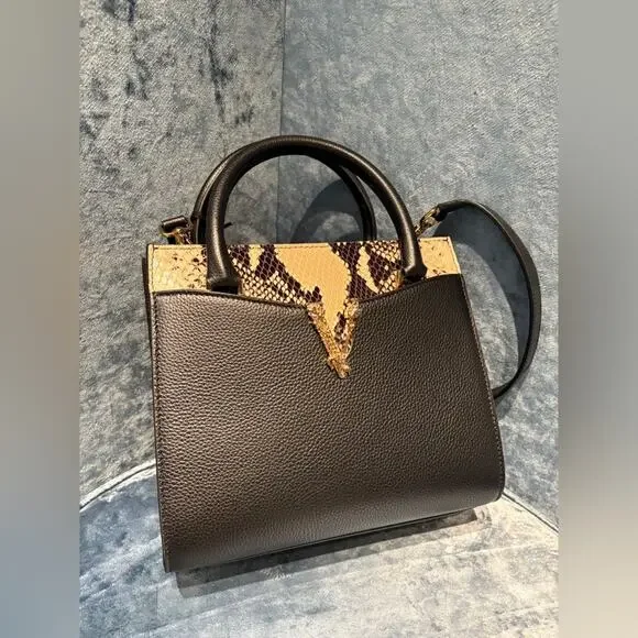 VERSACE VIRTUS CALF LEATHER SMALL BLACK TOP HANDLE BAG - Picture 2 of 6